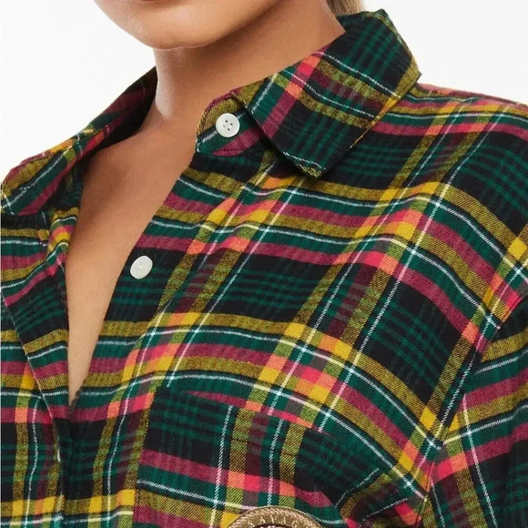 SAVAGE X FENTY Tied Up Tartan PJ Raw Hem Sleep Shirt in Pink Canterbury Plaid - Picture 3 of 9